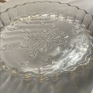 Vintage Clear Glass Floral Pie Dish